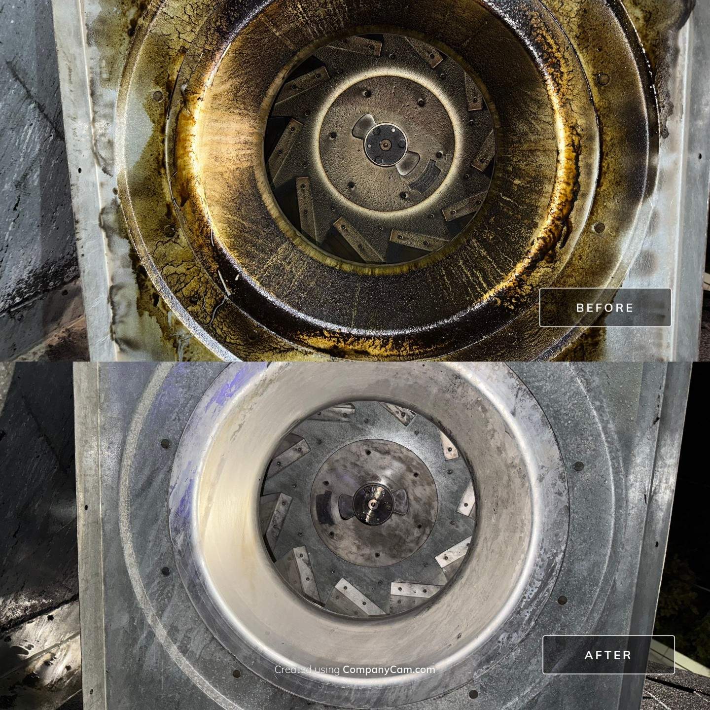 Before hood vent cleaning Spokane WA - heavily soiled commercial kitchen exhaust system with grease buildup