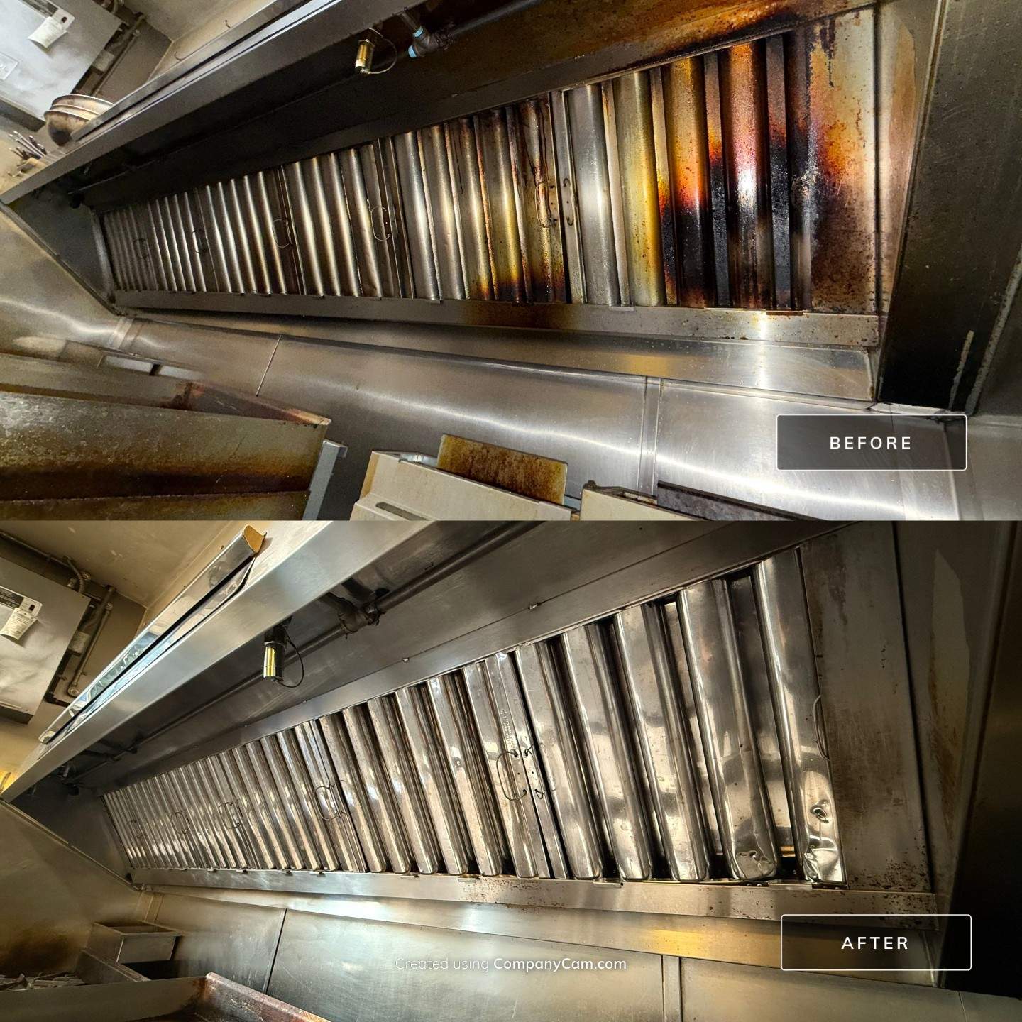 After professional hood cleaning Spokane - spotless commercial kitchen exhaust cleaned to bare metal NFPA 96 standards